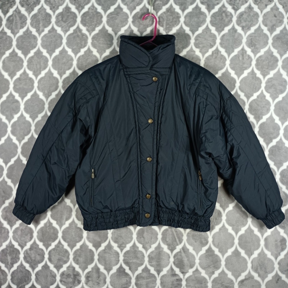 Roffe Ski Jacket Womens 14 Black Vintage 80s Quilted Puffer Sporting Goods